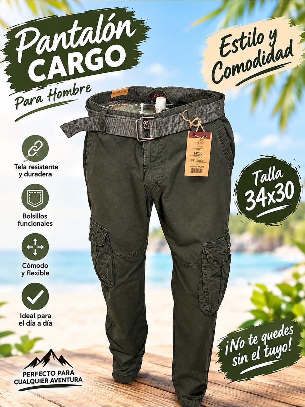 Men's Olive Green Cargo Pants - Comfortable Utility Style